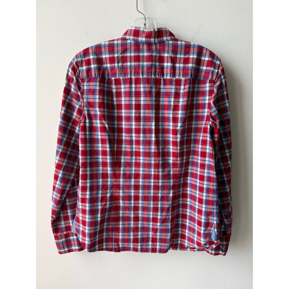 Talbots Plaid Ruffle Shirt Red White Blue Preppy Retro Button Down Top Women S - Picture 8 of 11